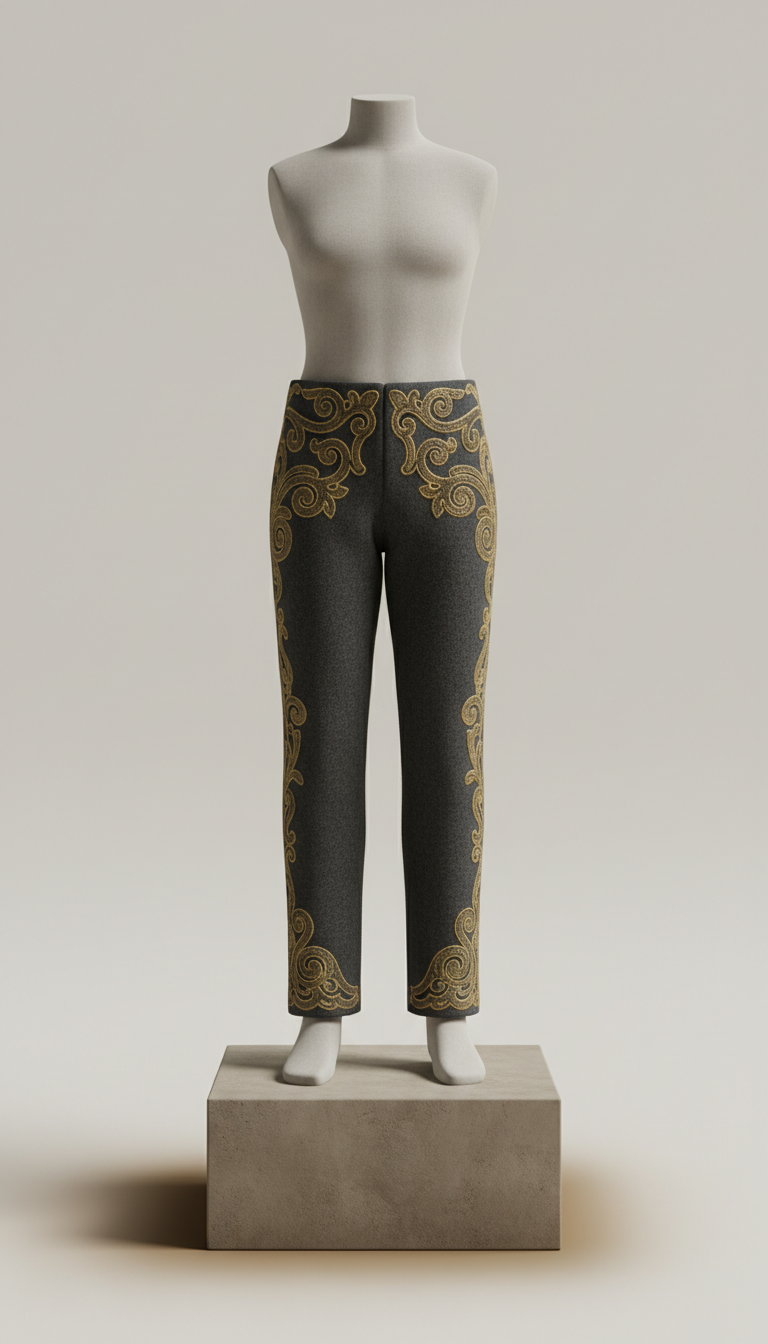 Wool Trousers with Antique Gold Detail